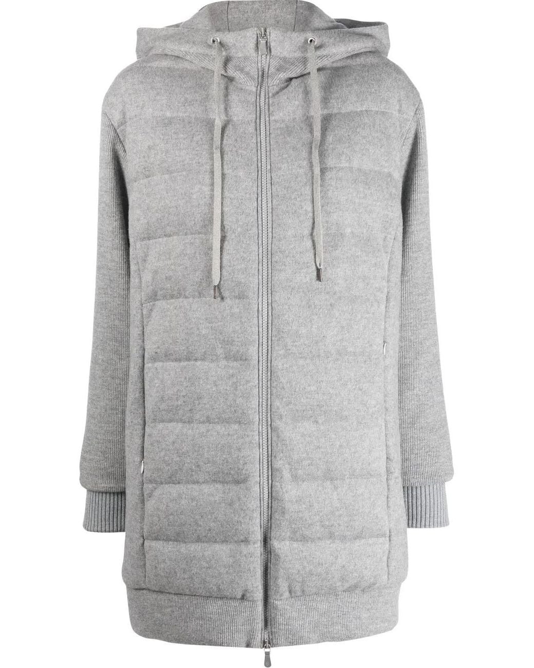 Eleventy Gray Bimateric Feather-Down Cashmere Padded Coat