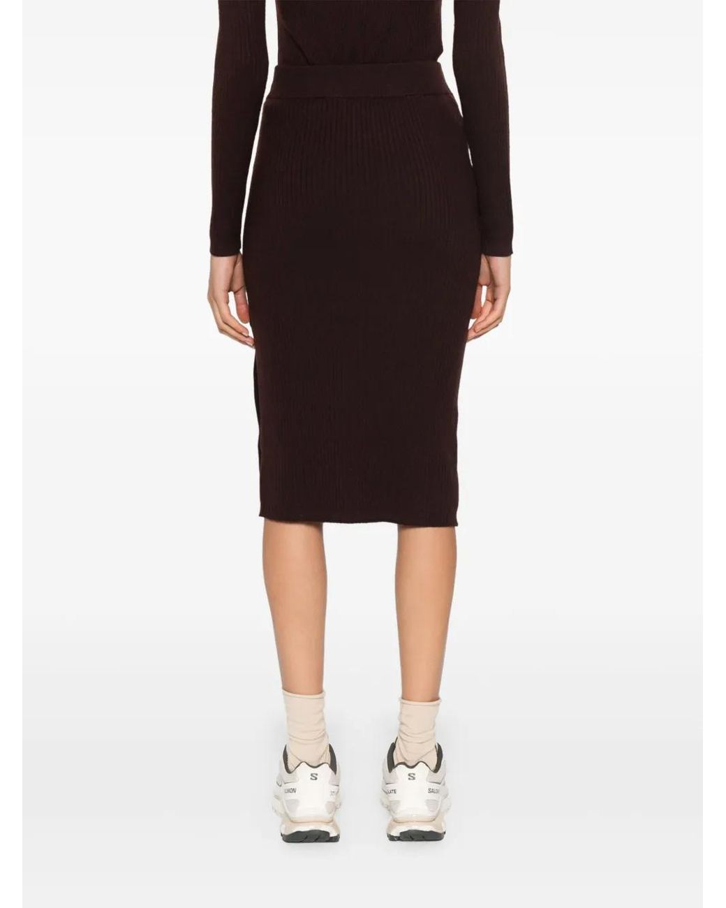 Pinko Black Ribbed-Knit Midi Skirt