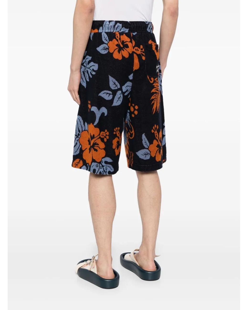 Maison Kitsuné Blue Floral-Print Cotton Shorts for men