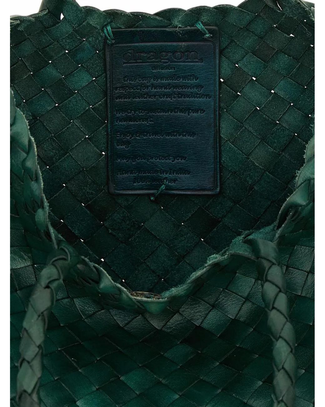 Dragon Diffusion Green Small Santa Croce Woven Leather Tote Bag