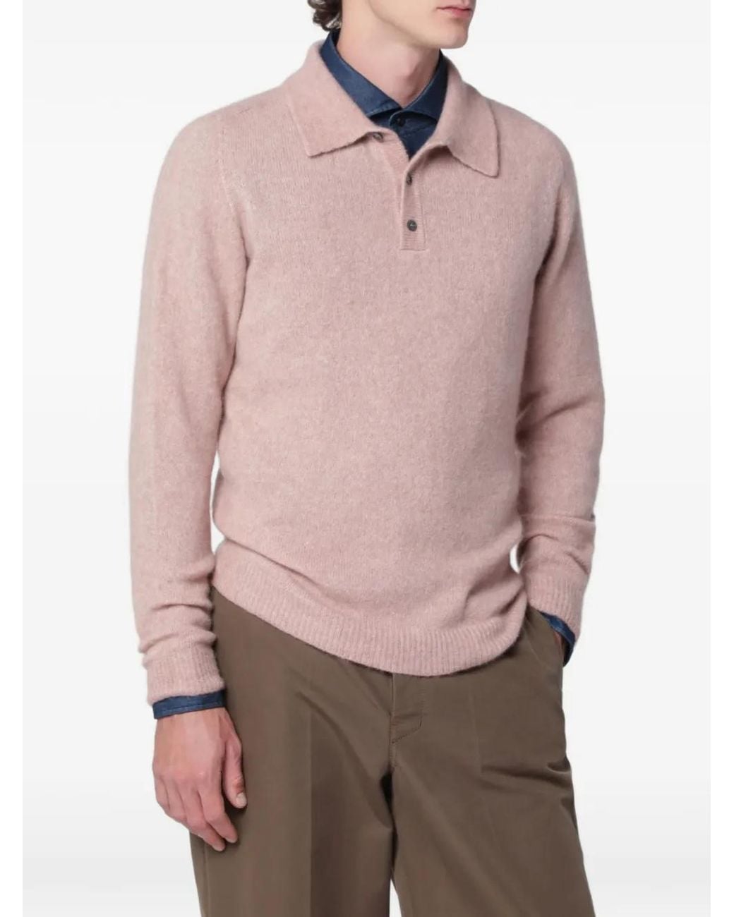 Roberto Collina Pink Long-Sleeve Polo Shirt for men