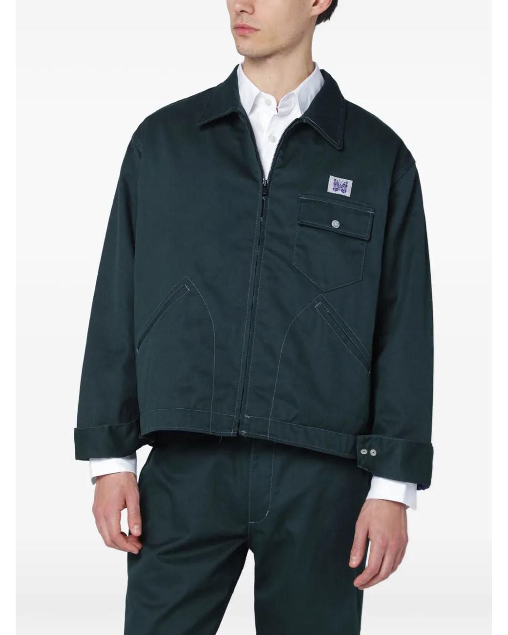 Needles Blue Logo-Patch Zip-Up Jacket for men