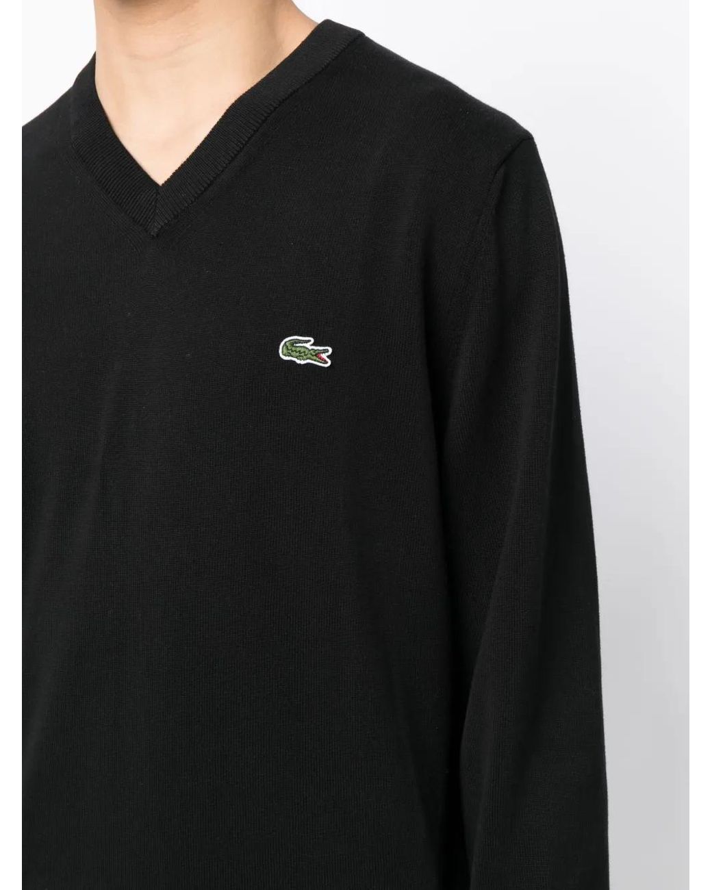 Lacoste Black Cotton V-Neck Sweater for men