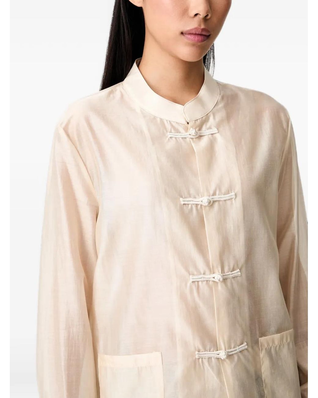 ViCOLO Natural Frog-Fastening Band-Collar Shirt