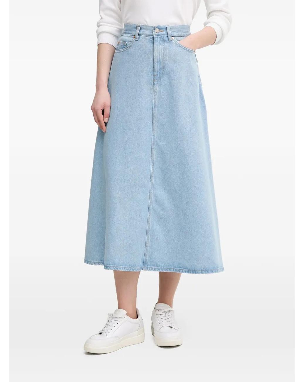 Benetton Blue A-Line Midi Skirt