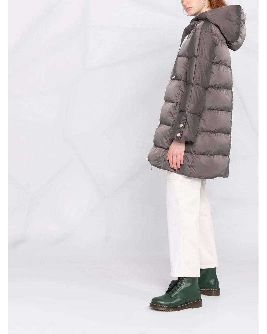 Herno Gray Long Puffer Coat With Buttons