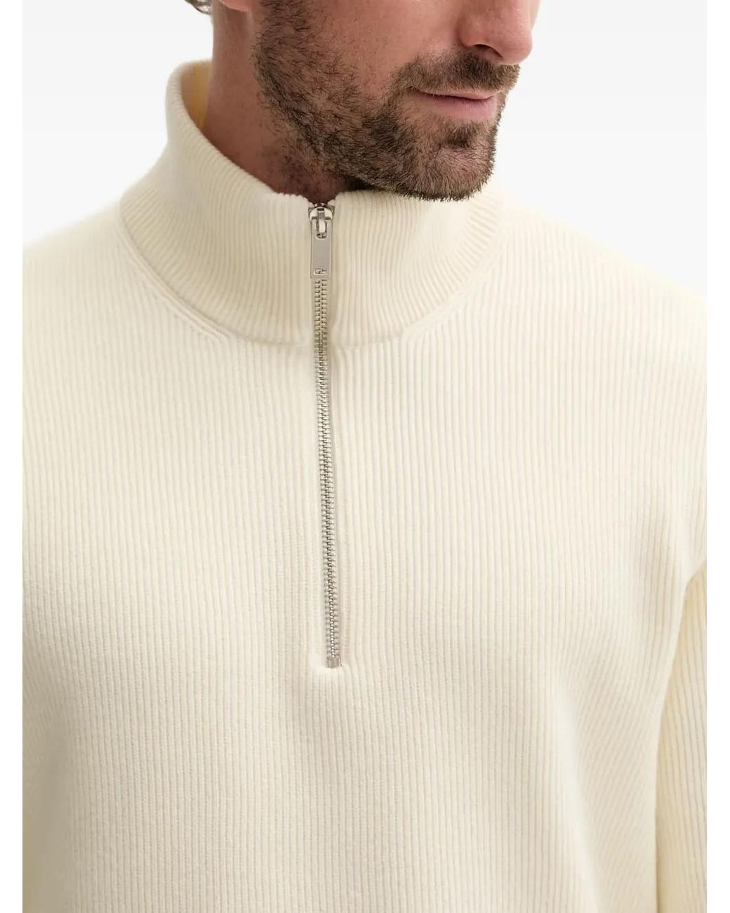 Lindbergh White Pull Côtelé À Col Zippé for men