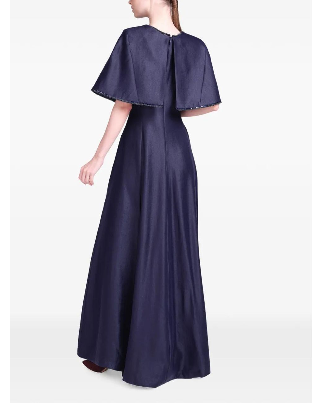 Baruni Blue Maxi Cape-Overlay A-Line Dress