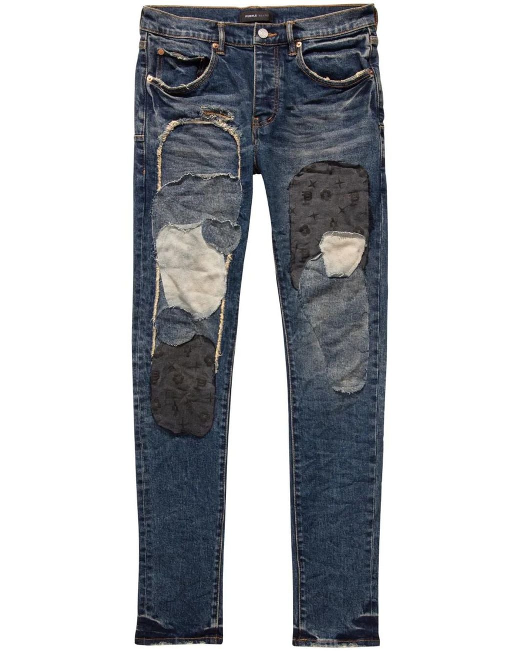 Purple Brand Blue Patch-Detail Low-Rise Skinny Jeans for men