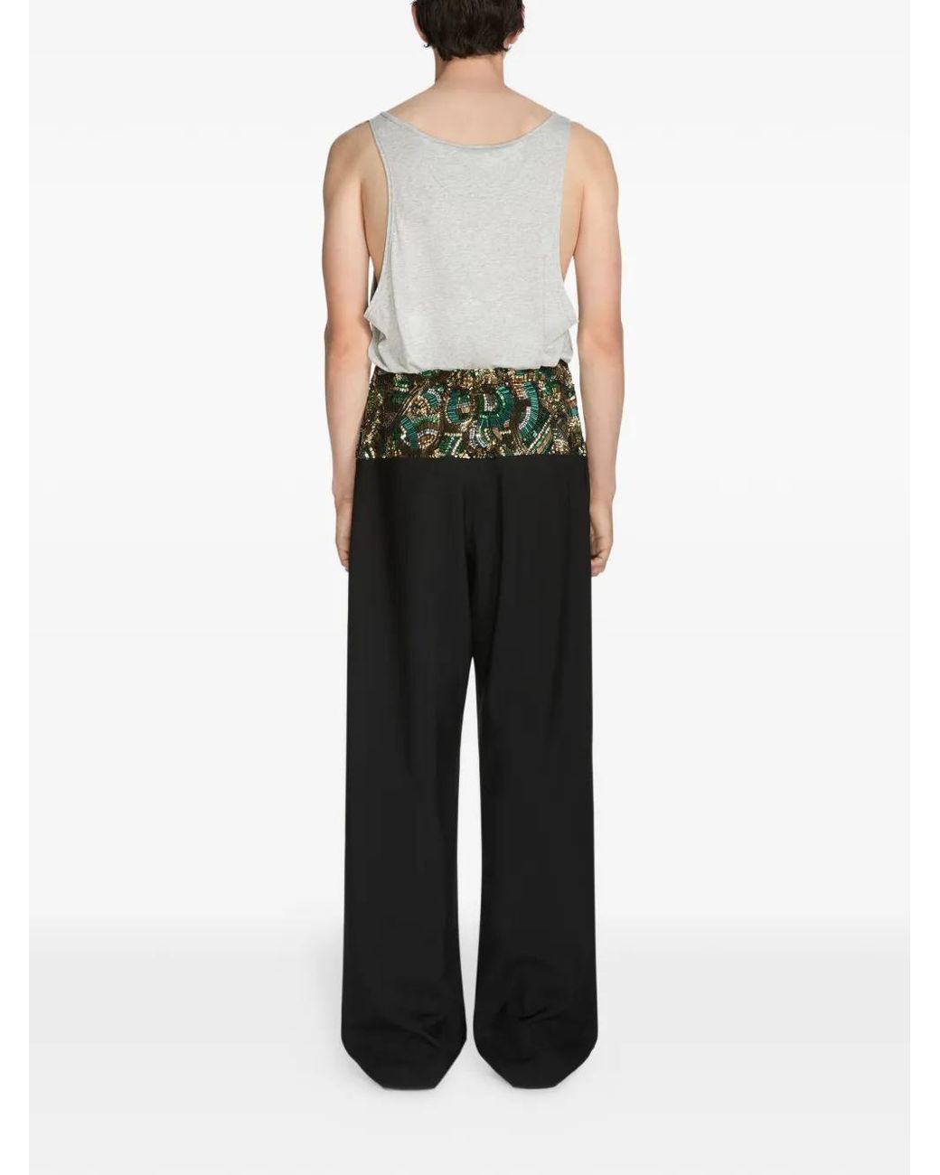 Dries Van Noten Black Embroidered Waist Trousers for men