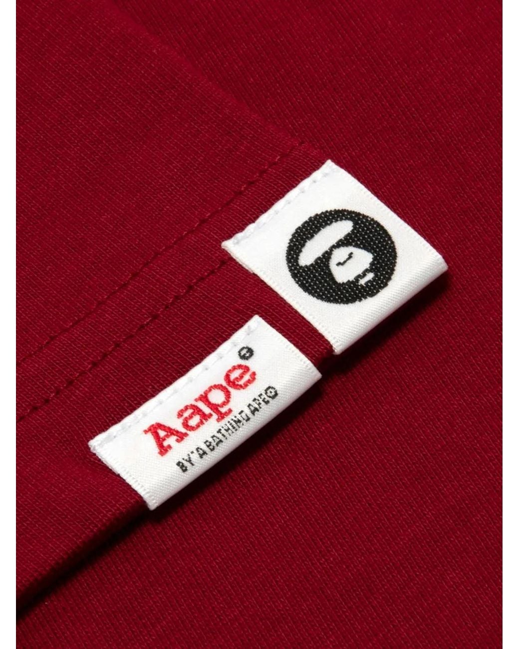 Aape By A Bathing Ape Red Moonface-Print Cotton T-Shirt for men