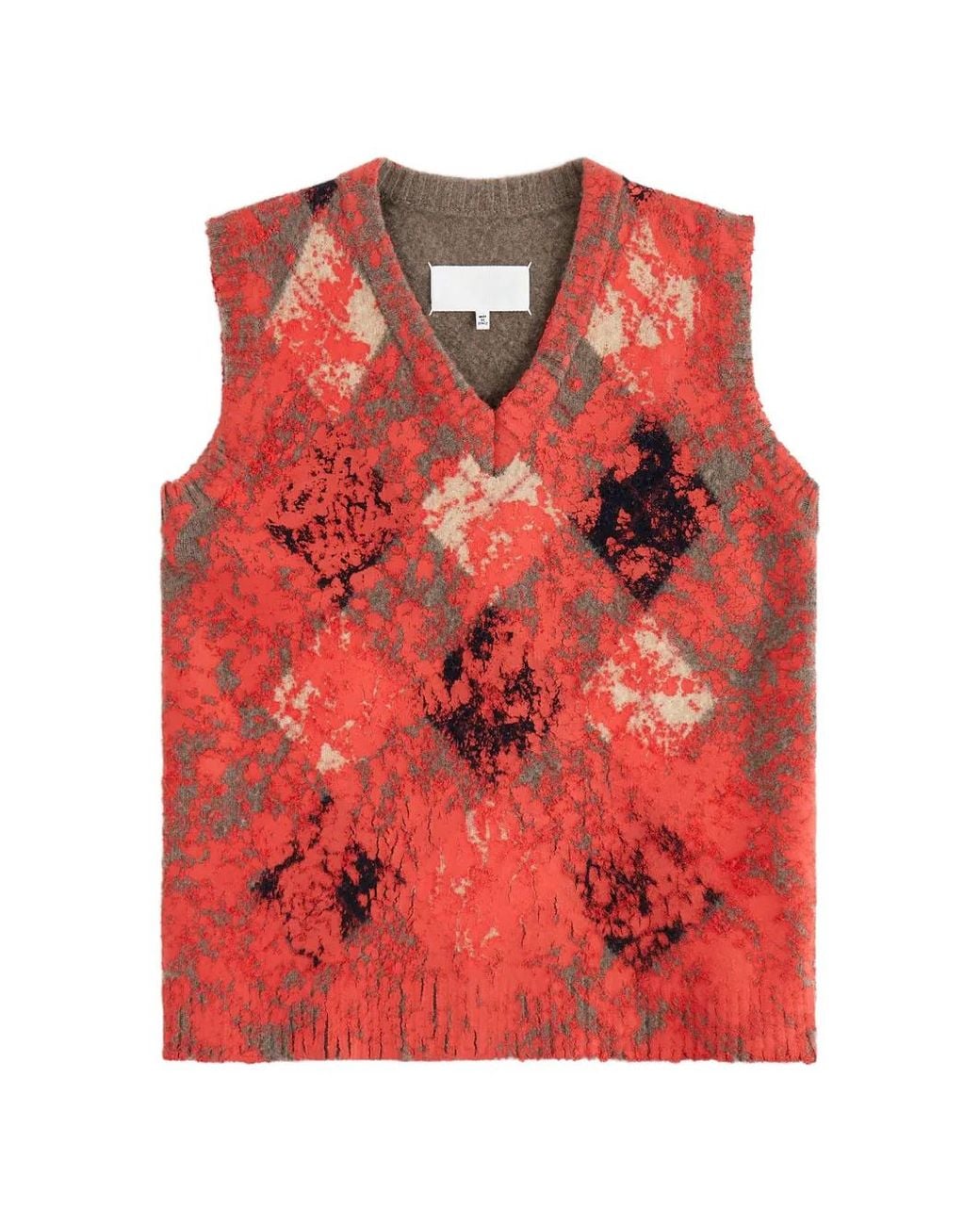 Maison Margiela Red Overpainted Argyle Knitwear Waistcoat