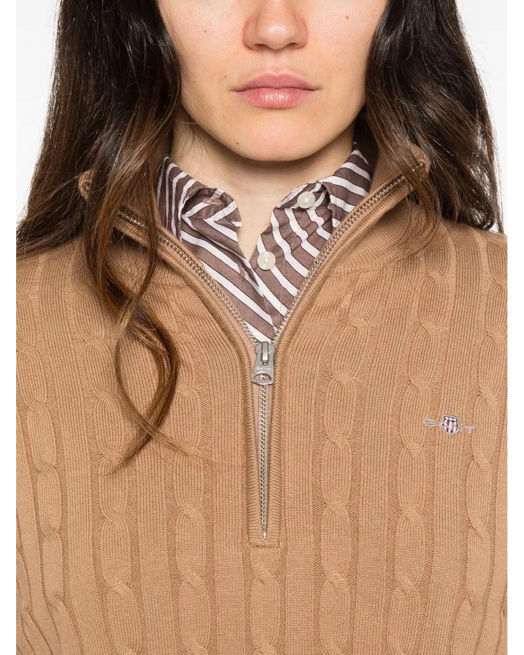 Gant Natural Cable-Knit Half-Zip Sweater