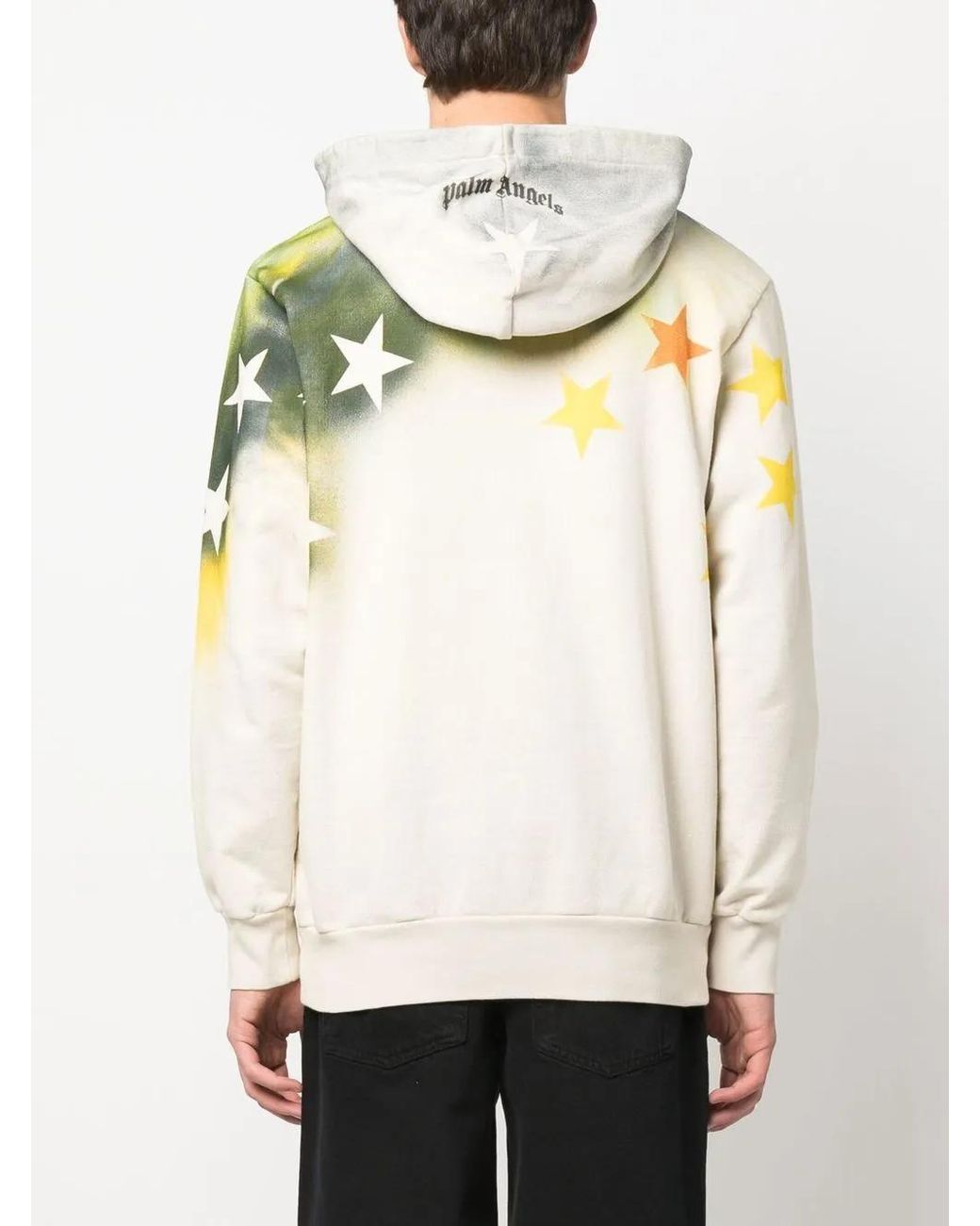 Palm Angels Natural Sprayed Stars Vintage Hoodie In White/multicolour for men