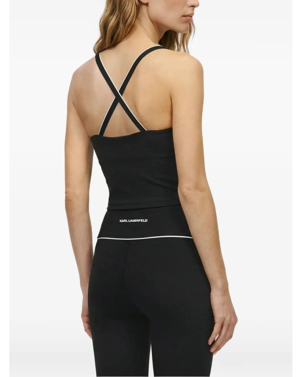 Karl Lagerfeld Black Contrast-Piping Athleisure Tank Top