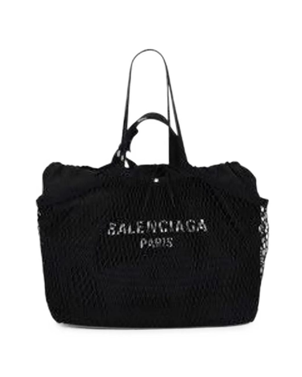 Balenciaga Black Net-Overlay Denim Tote Bag