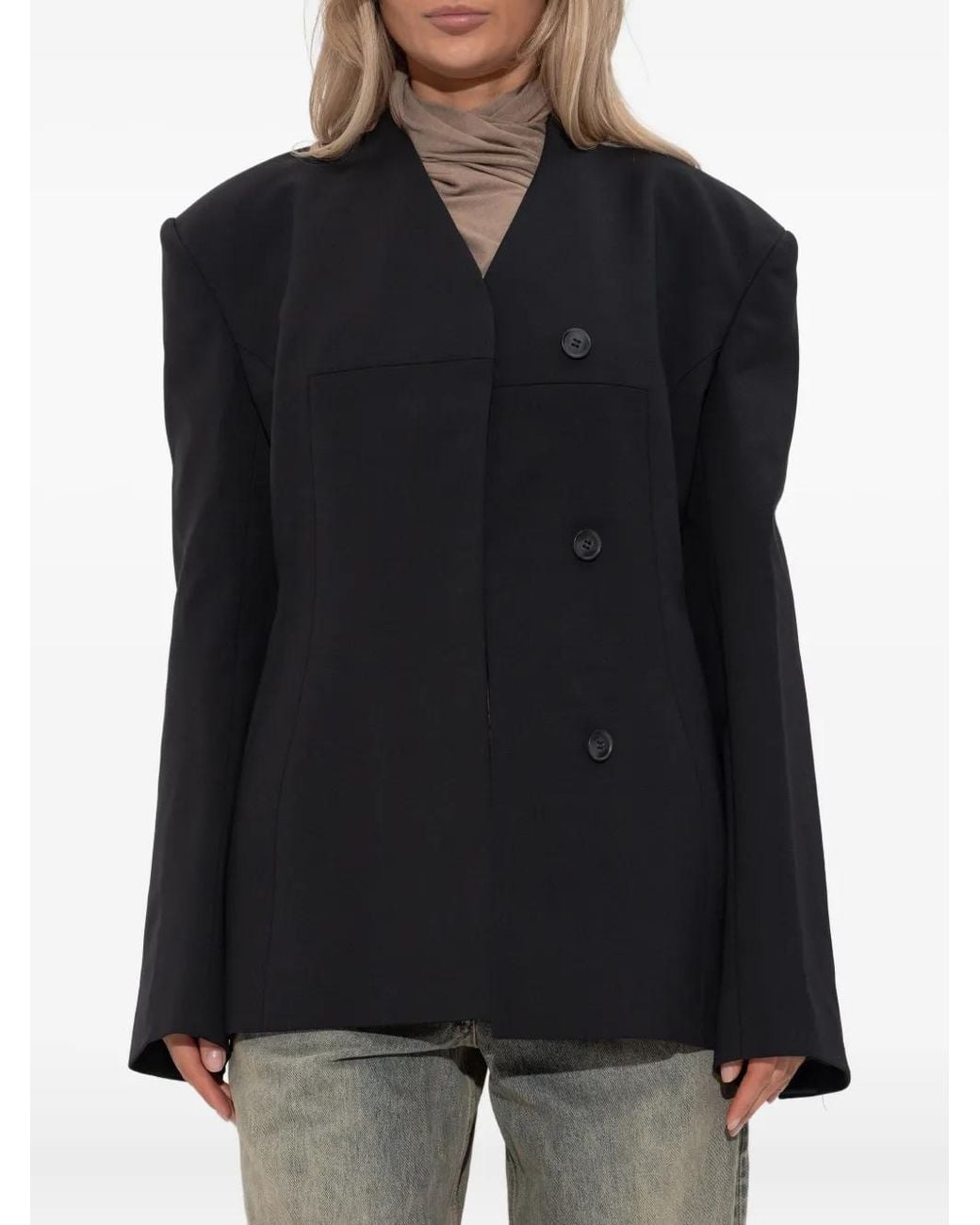 Entire studios Black Button-Fastening Double-Breasted Coat