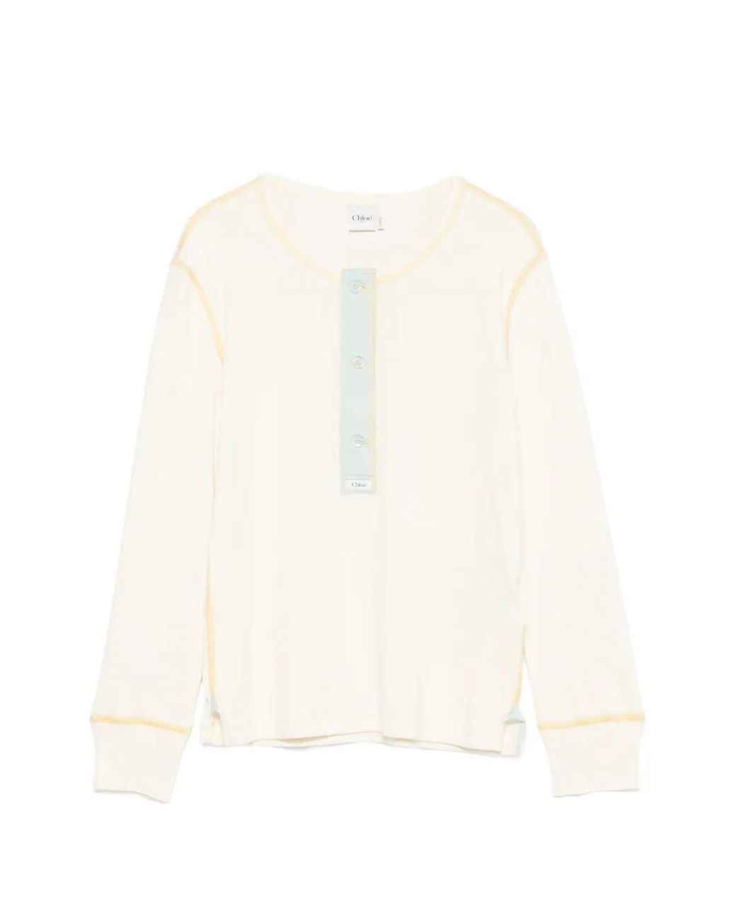 Chloé White Chemise À Col Henley Ajustée En Jersey De Coton