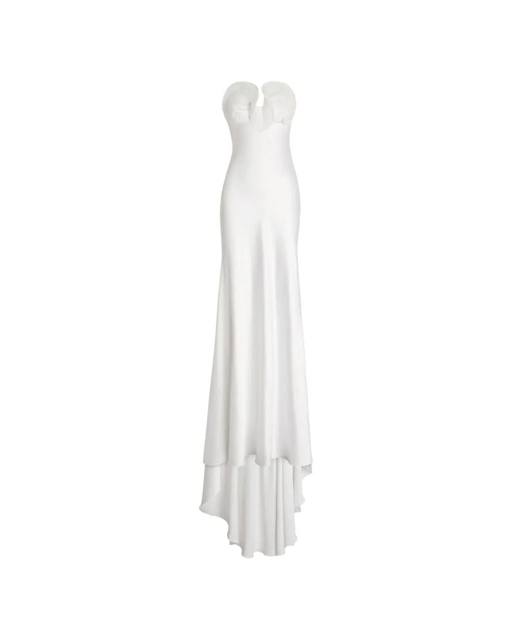 Genny White Long Bustier Ruffled Strapless Dress