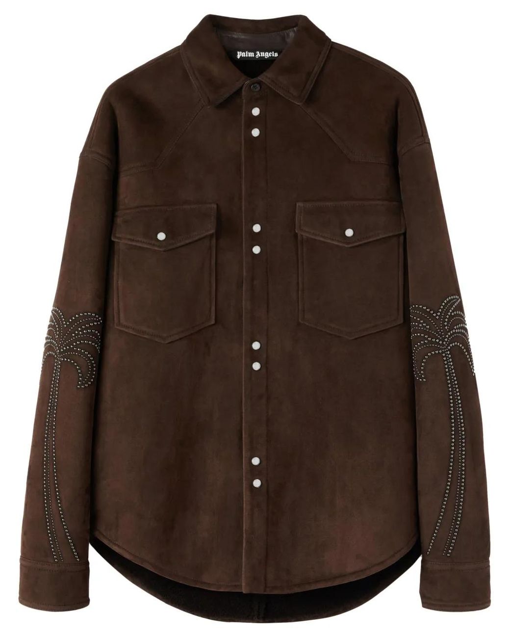 Palm Angels Brown Palms Studded Leather Shirt for men