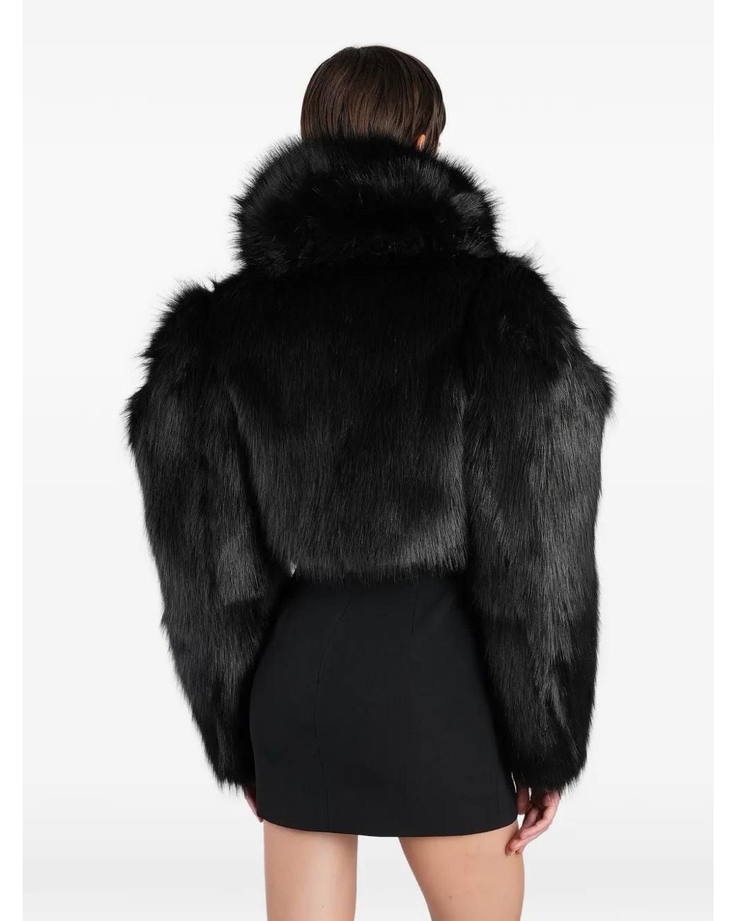 David Koma Black Cropped Faux-Fur Jacket