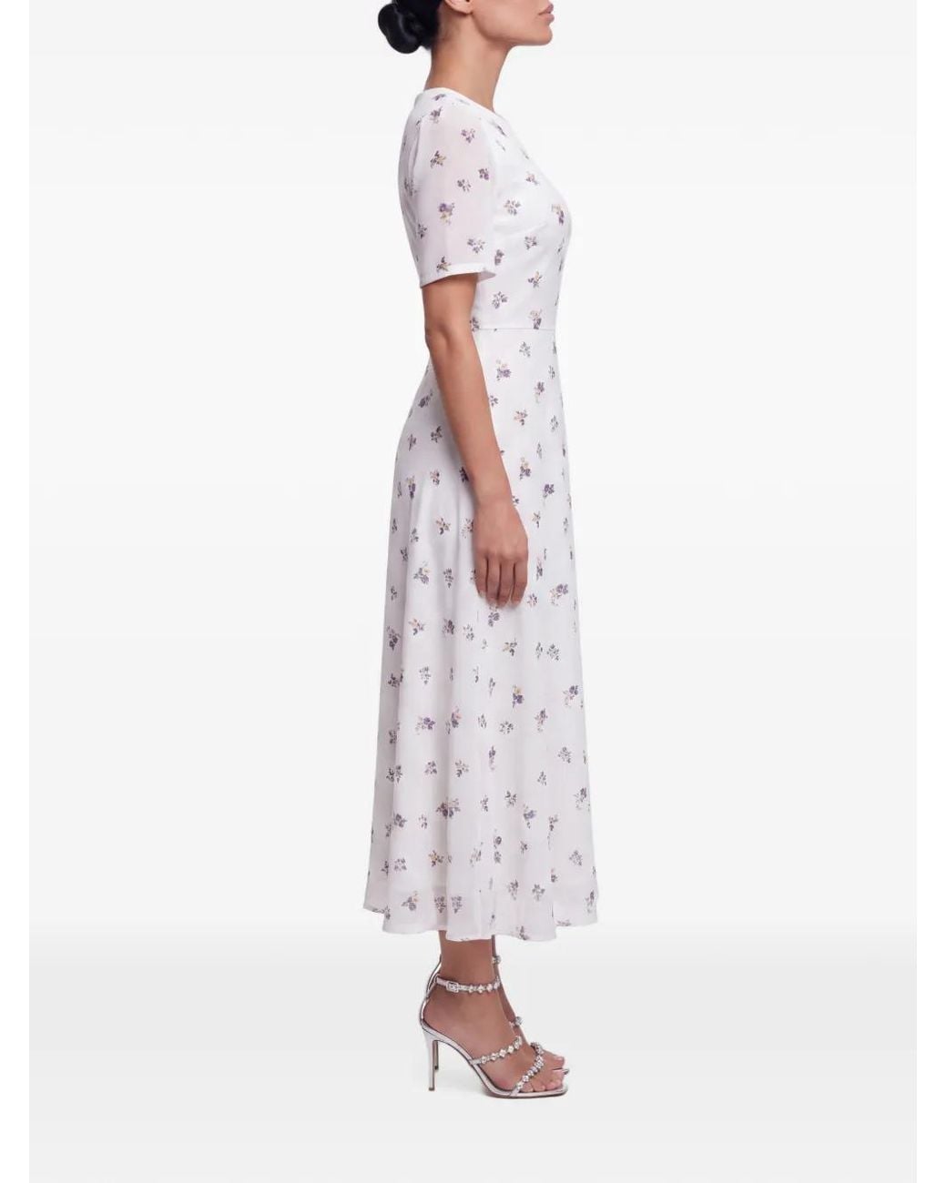 POST MERIDIEM White Floral-Print Short-Sleeve Midi Dress
