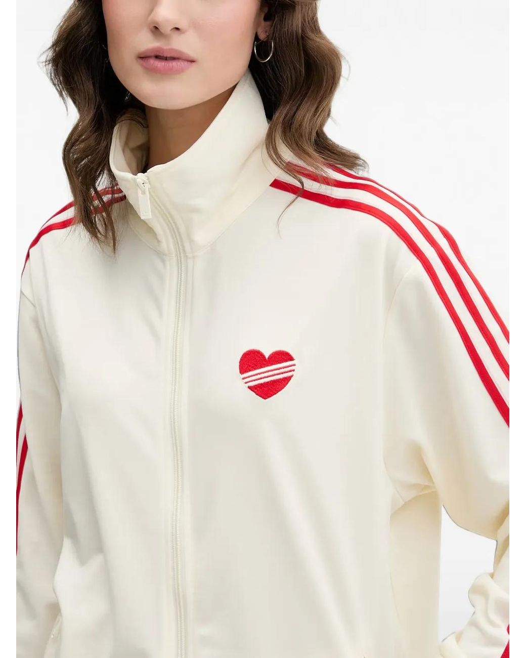 Adidas White Heart-Embroidered Side-Stripe Jacket