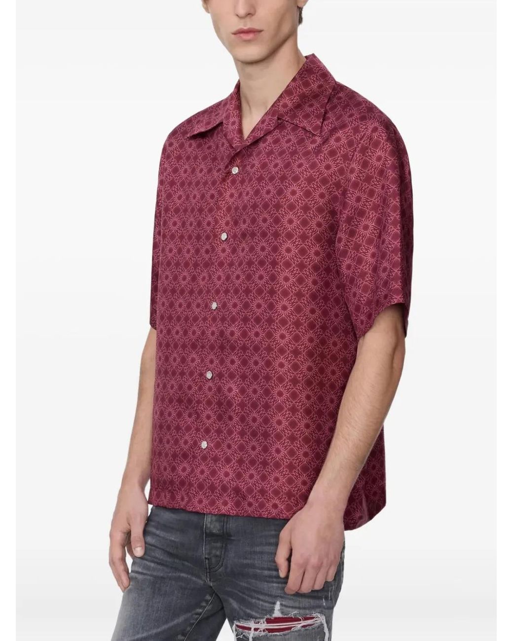 Amiri Red Graphic Bowling Shirt for men