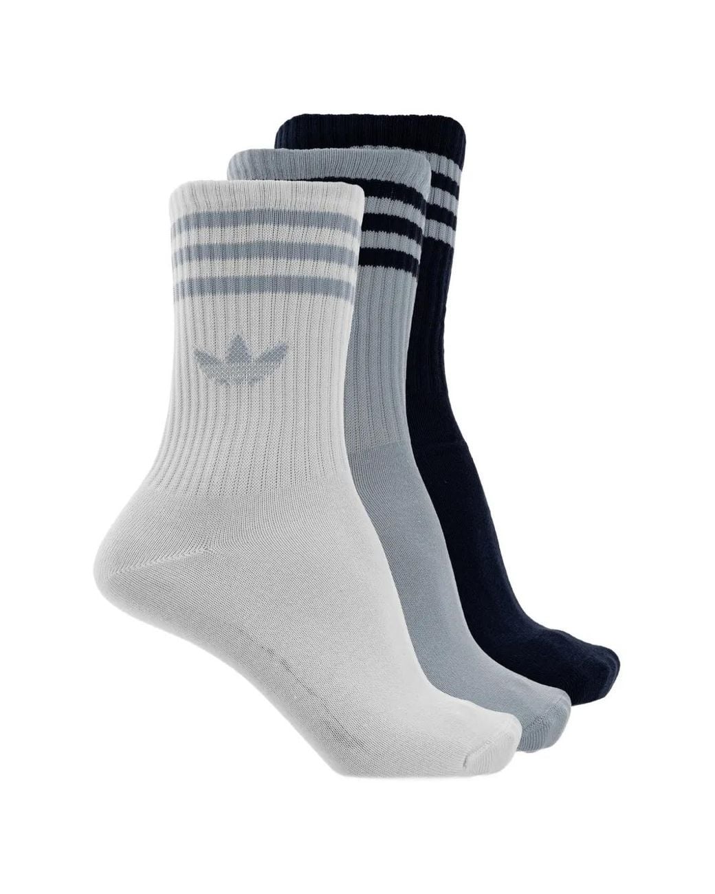 Adidas Blue 3-Stripes Logo-Embroidered Striped Socks (Set Of Three) for men