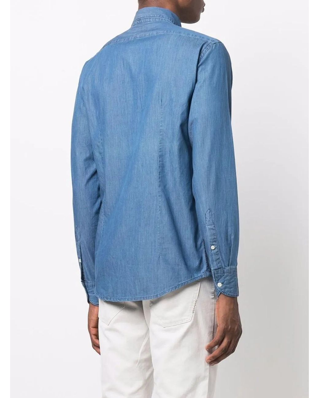 Deperlu Blue Denim Button-Down Shirt for men