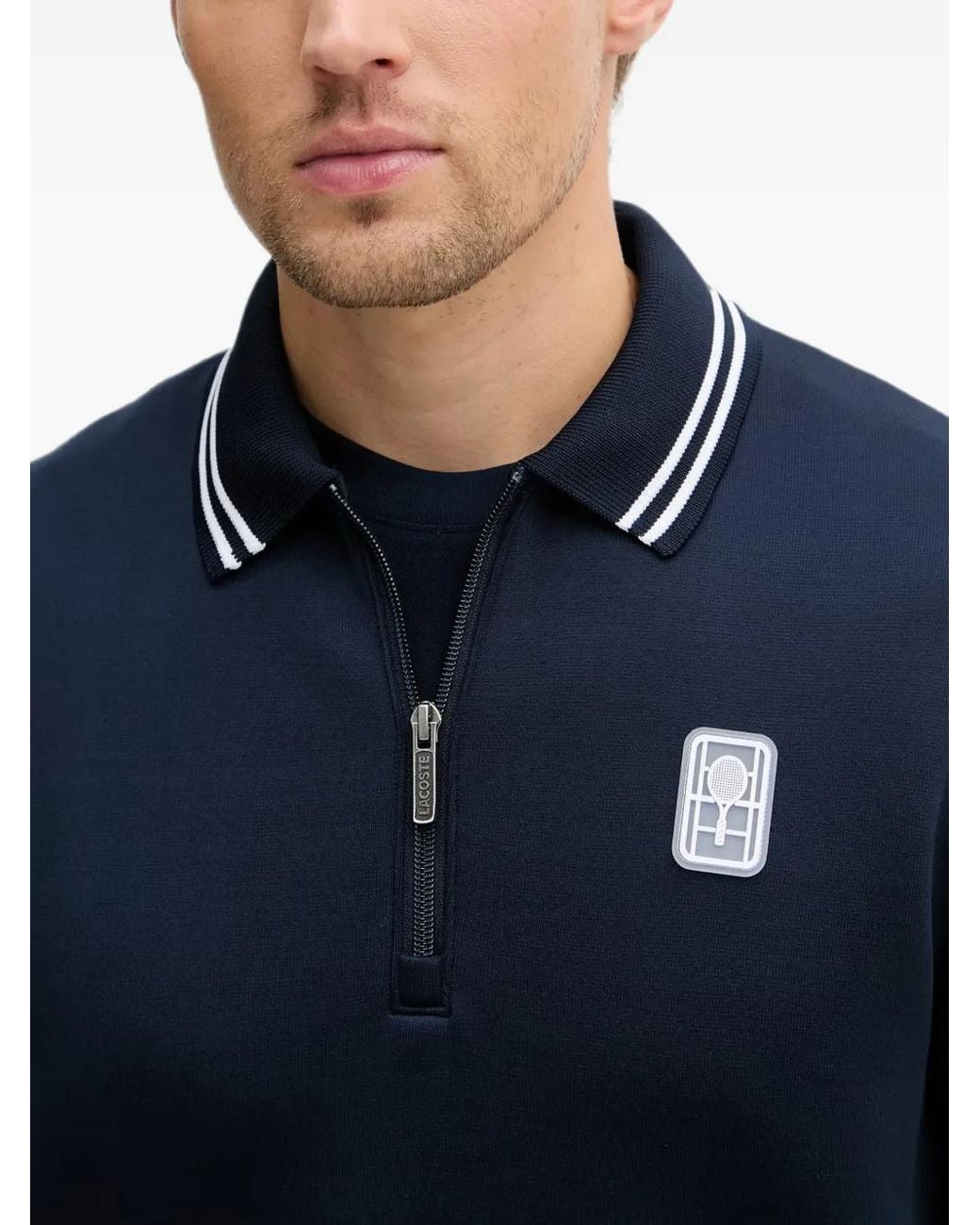 Lacoste Blue Quarter-Zip Polo-Collar Sweatshirt for men