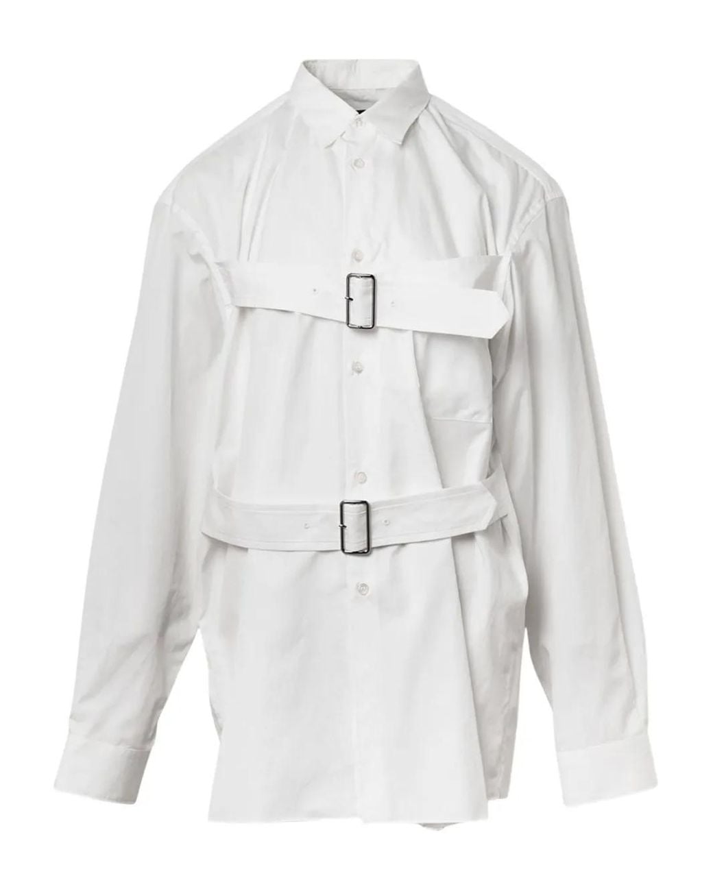 COMME DES GARÇON BLACK White Long-Sleeve Buckled Cotton Shirt