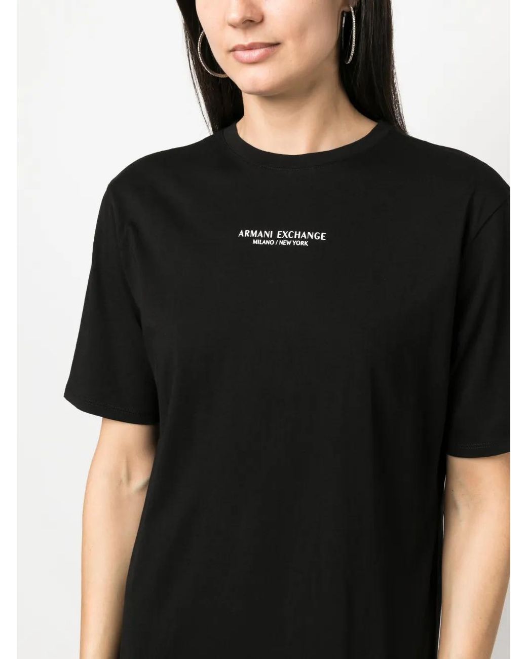 ARMANI EXCHANGE Black Logo-Print Side-Slit T-Shirt Dress