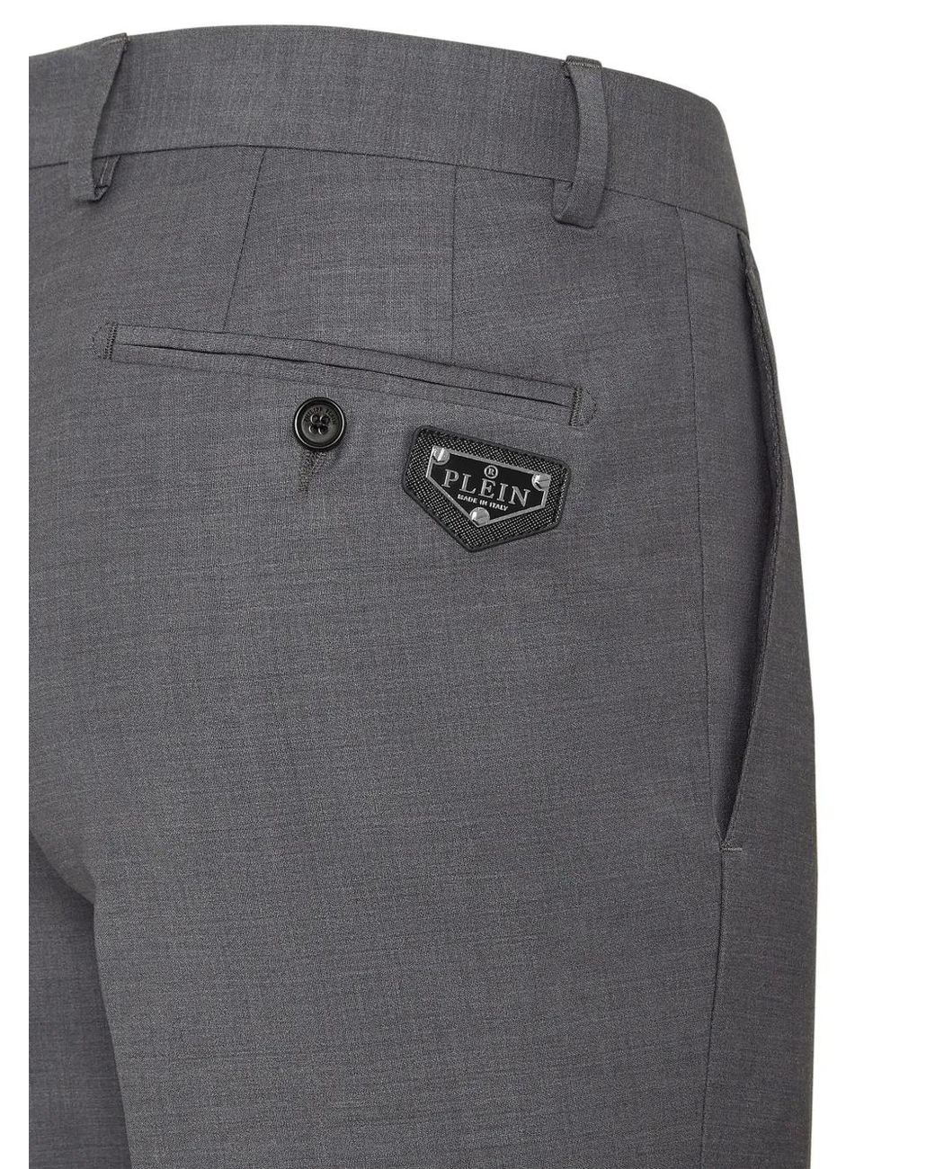 Philipp Plein Gray Straight-Leg Wool-Blend Trousers for men