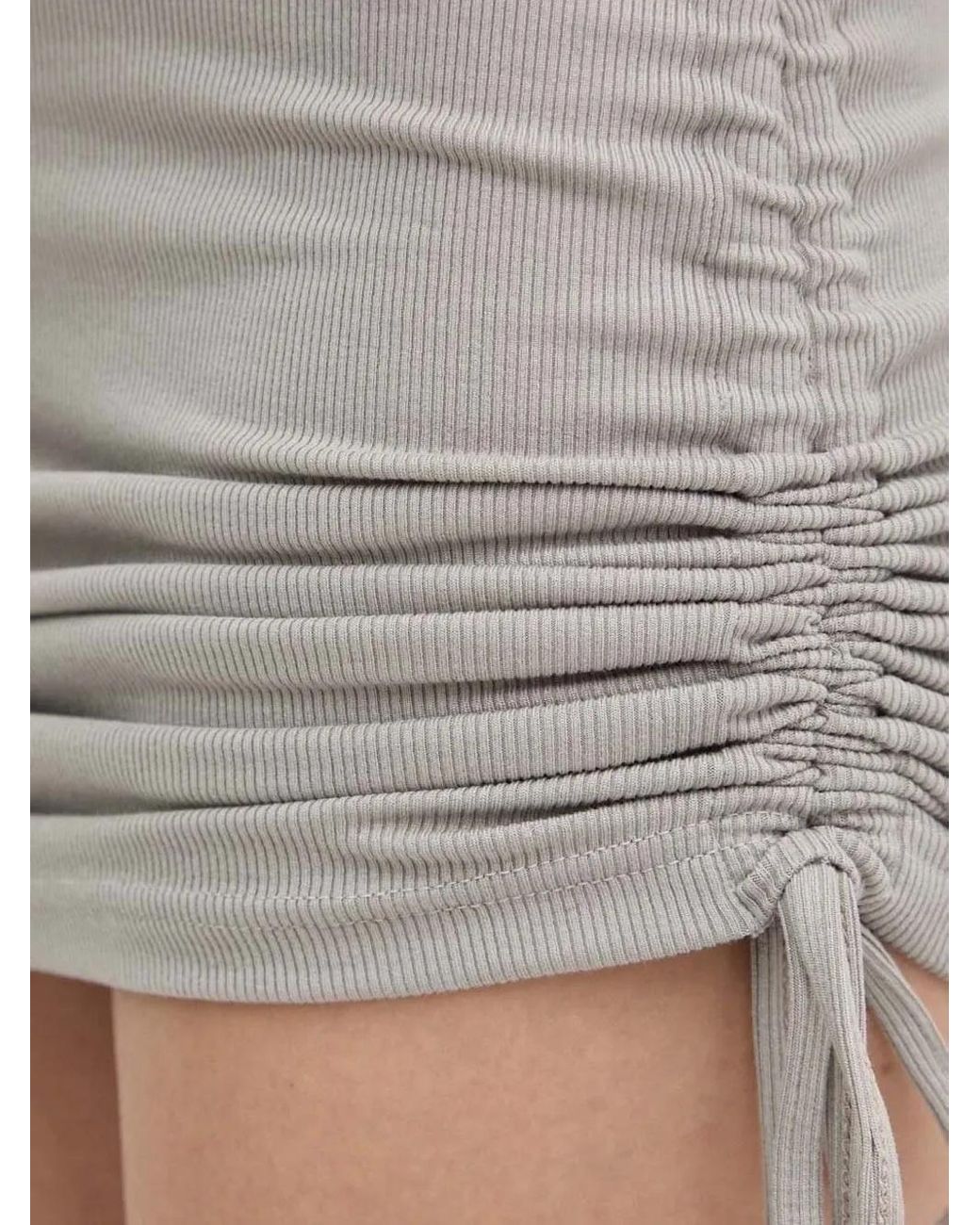 La Mania Gray Drawstring-Detail Mini Dress