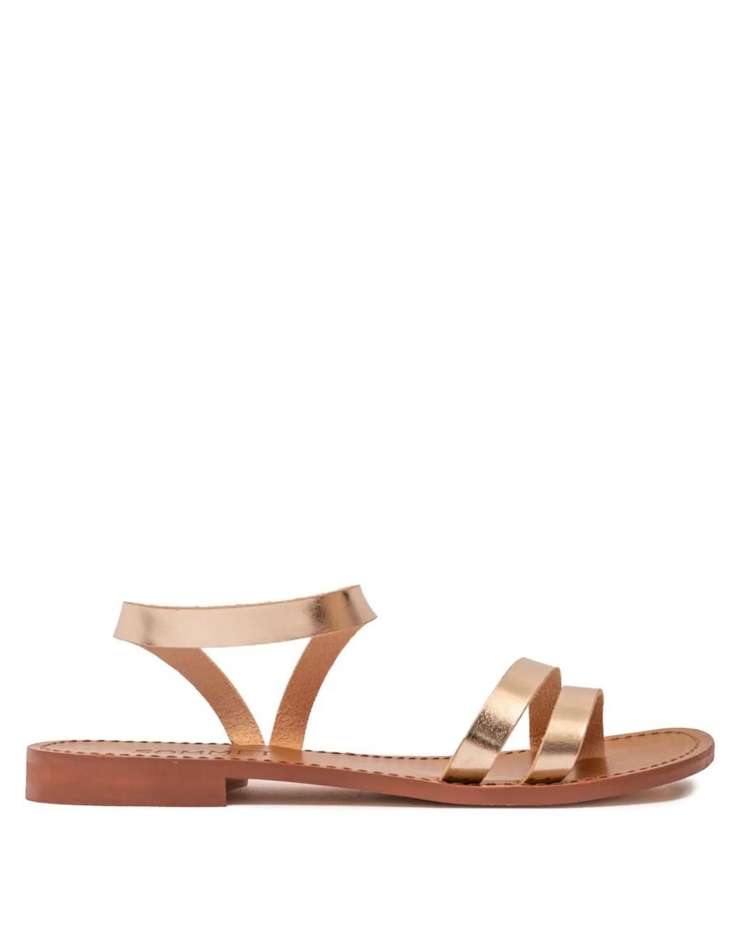 SOMMET Brown Metallic Leather Ankle-Strap Sandals