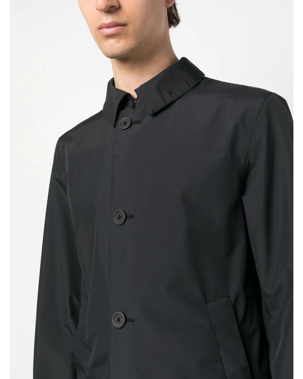 Herno Gray Single-Breasted Mid-Length Raincoat for men