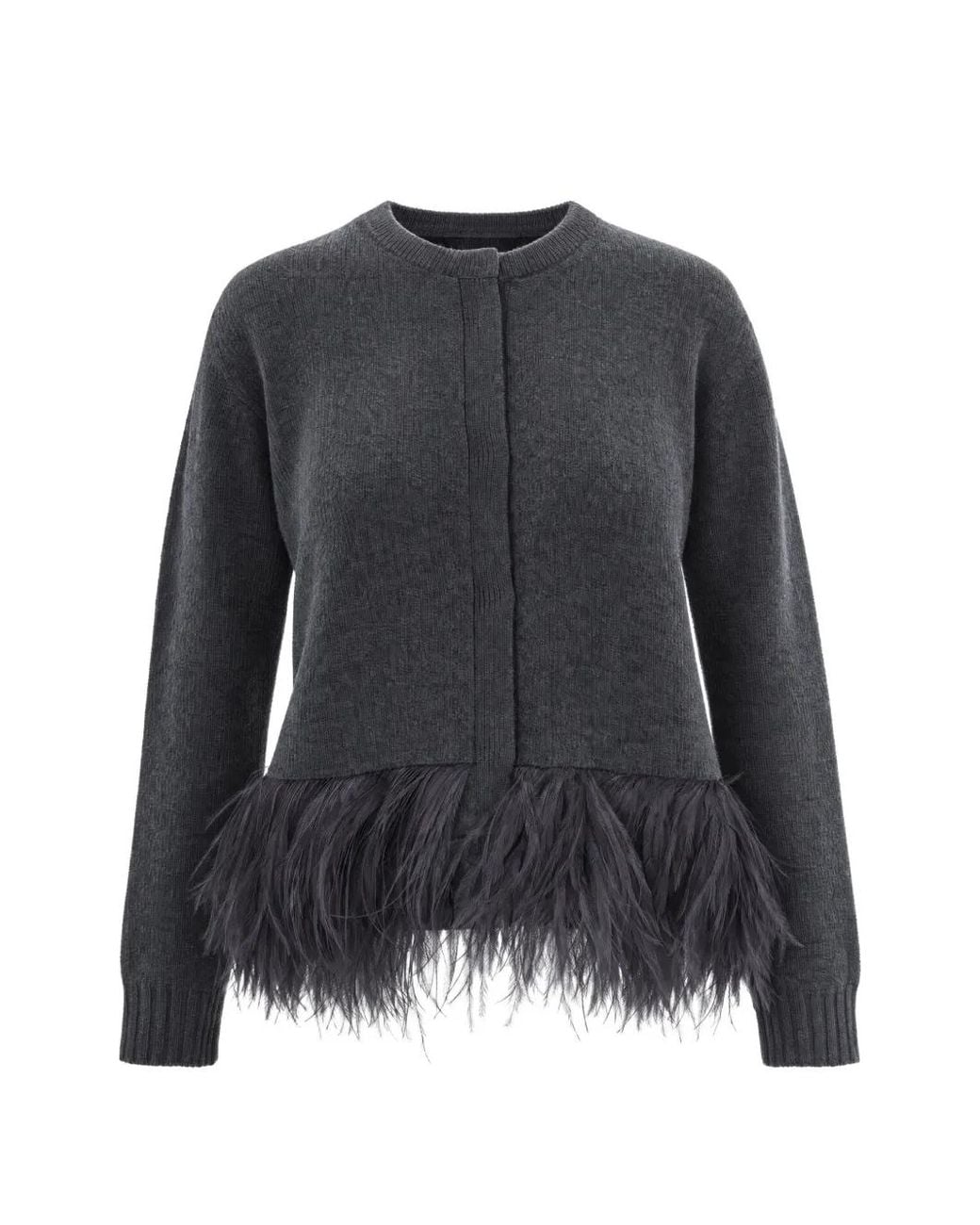 Fabiana Filippi Black Feather-Trim Cardigan
