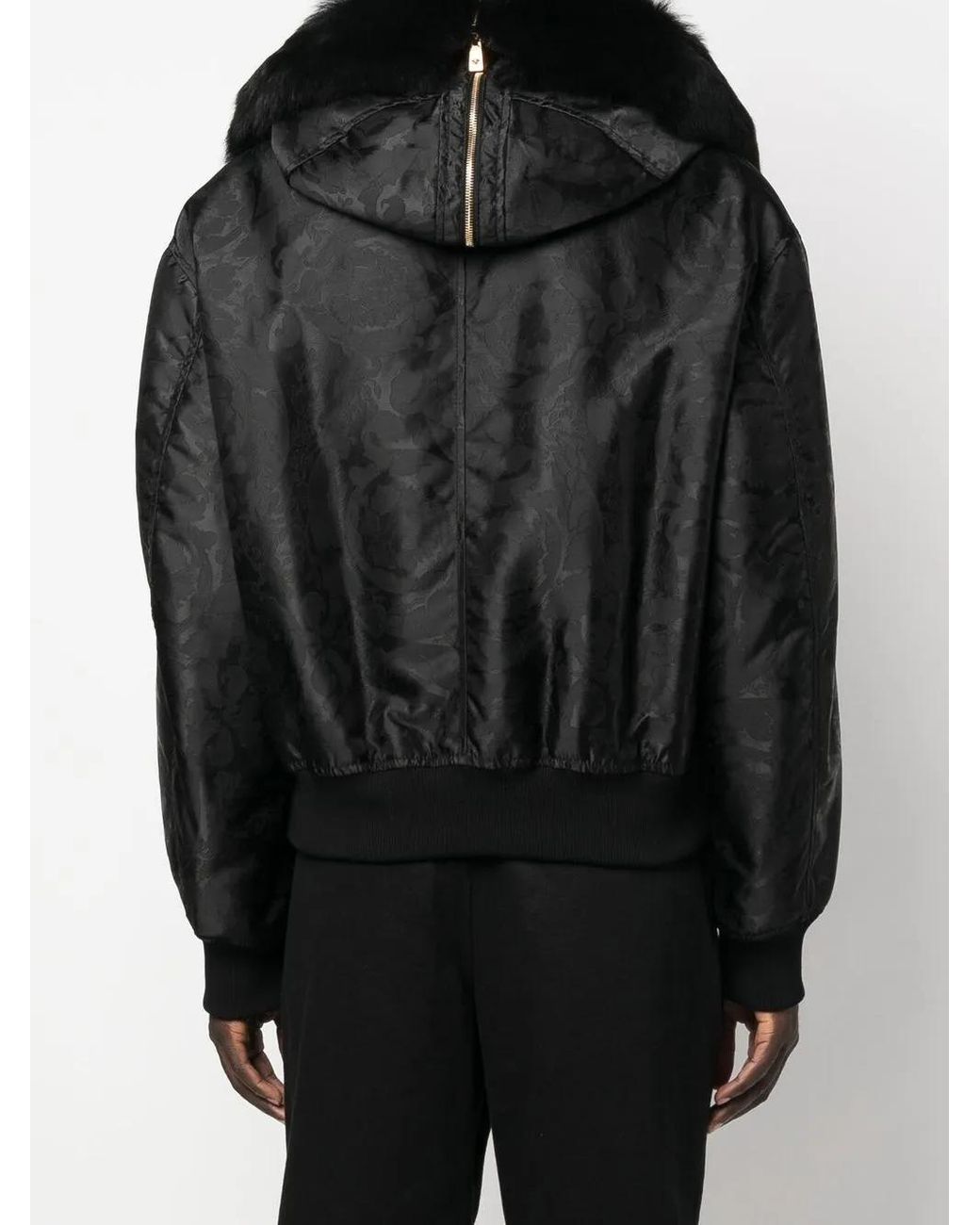 Versace Black Baroque-Print Shearling-Lined Jacket for men
