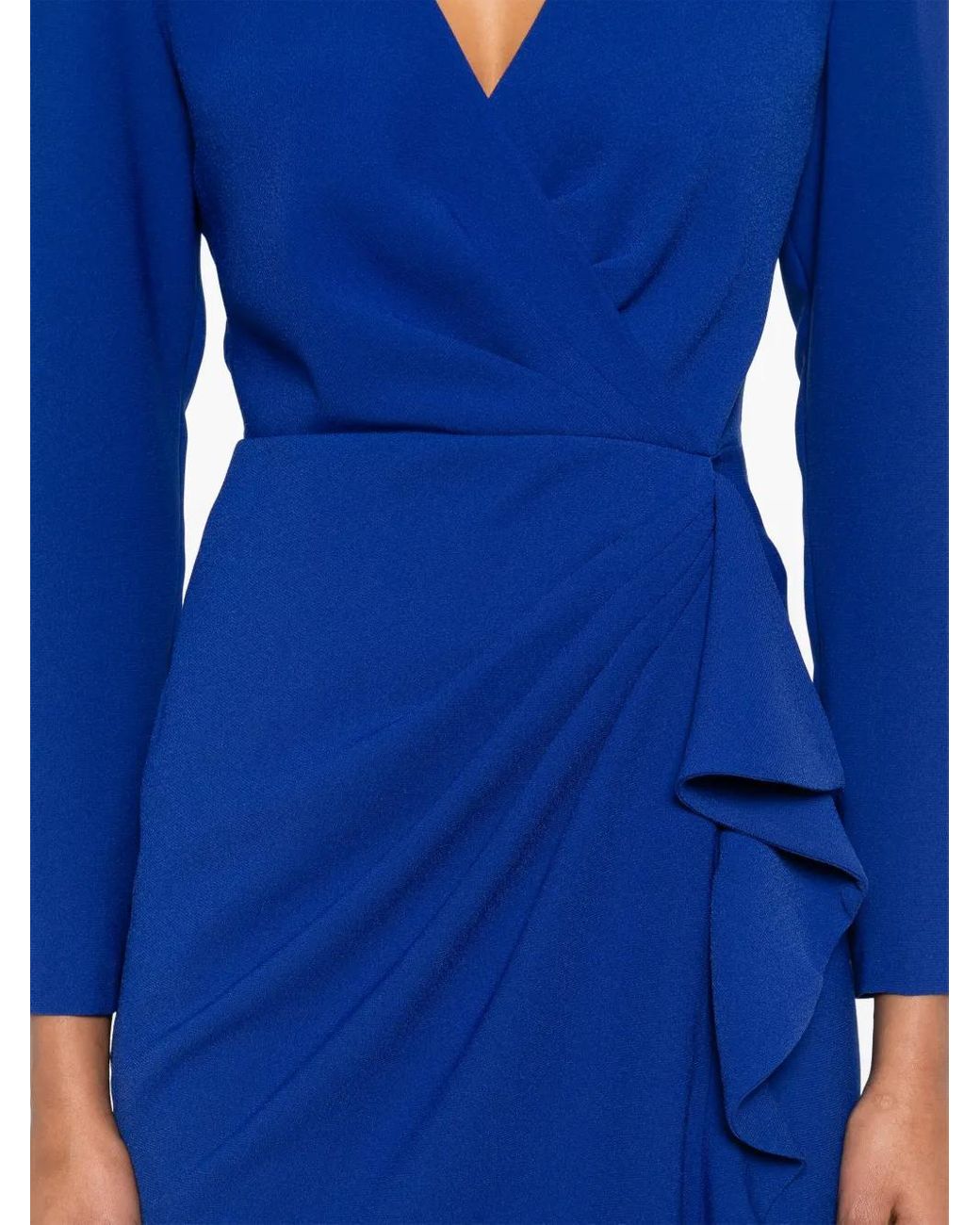 Nissa Blue V-Neck Crepe Midi Dress