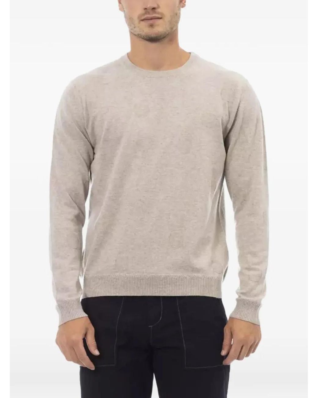 Alpha Studio Gray Crew-Neck Sweater for men