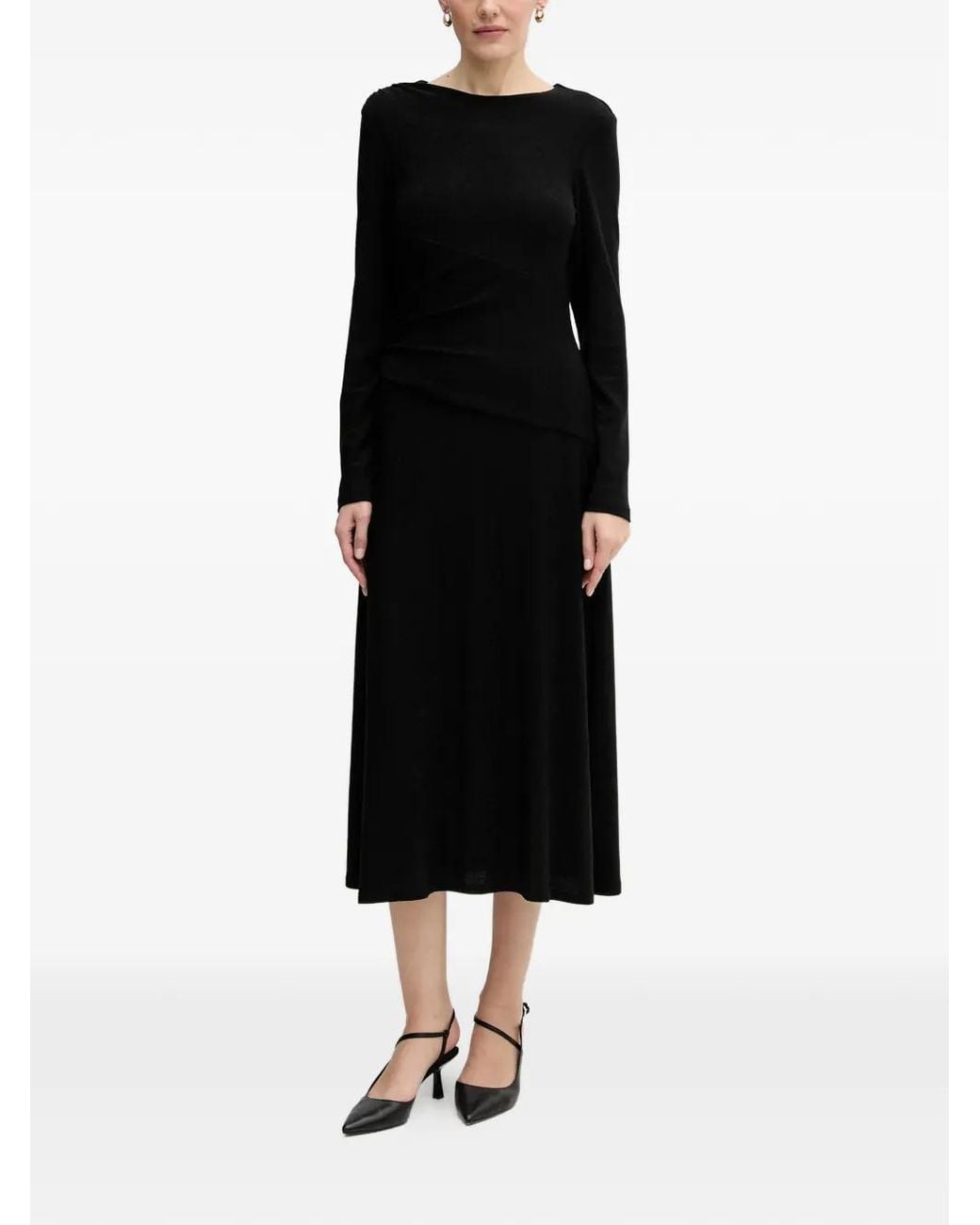 Joseph Ribkoff Black Long-Sleeve Gathered Midi Dress