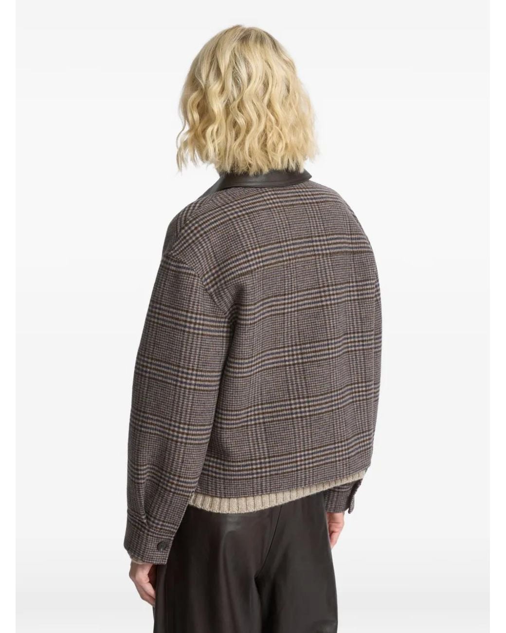 Yves Salomon Gray Check-Pattern Long-Sleeve Jacket