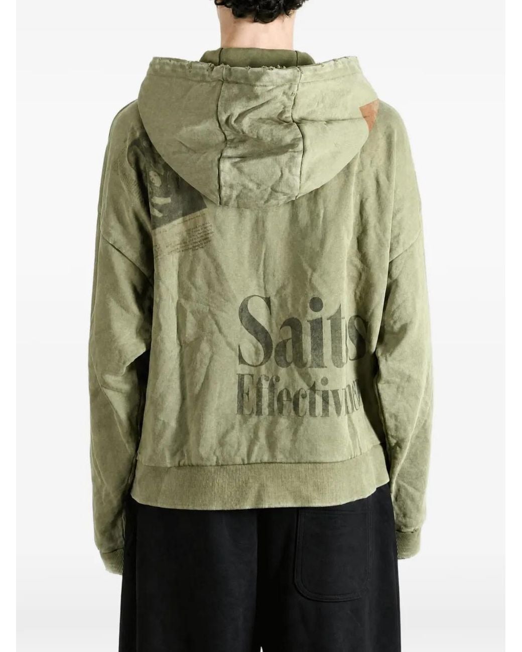 SAITOS Green Ghost Image Distressed Zip-Up Hoodie