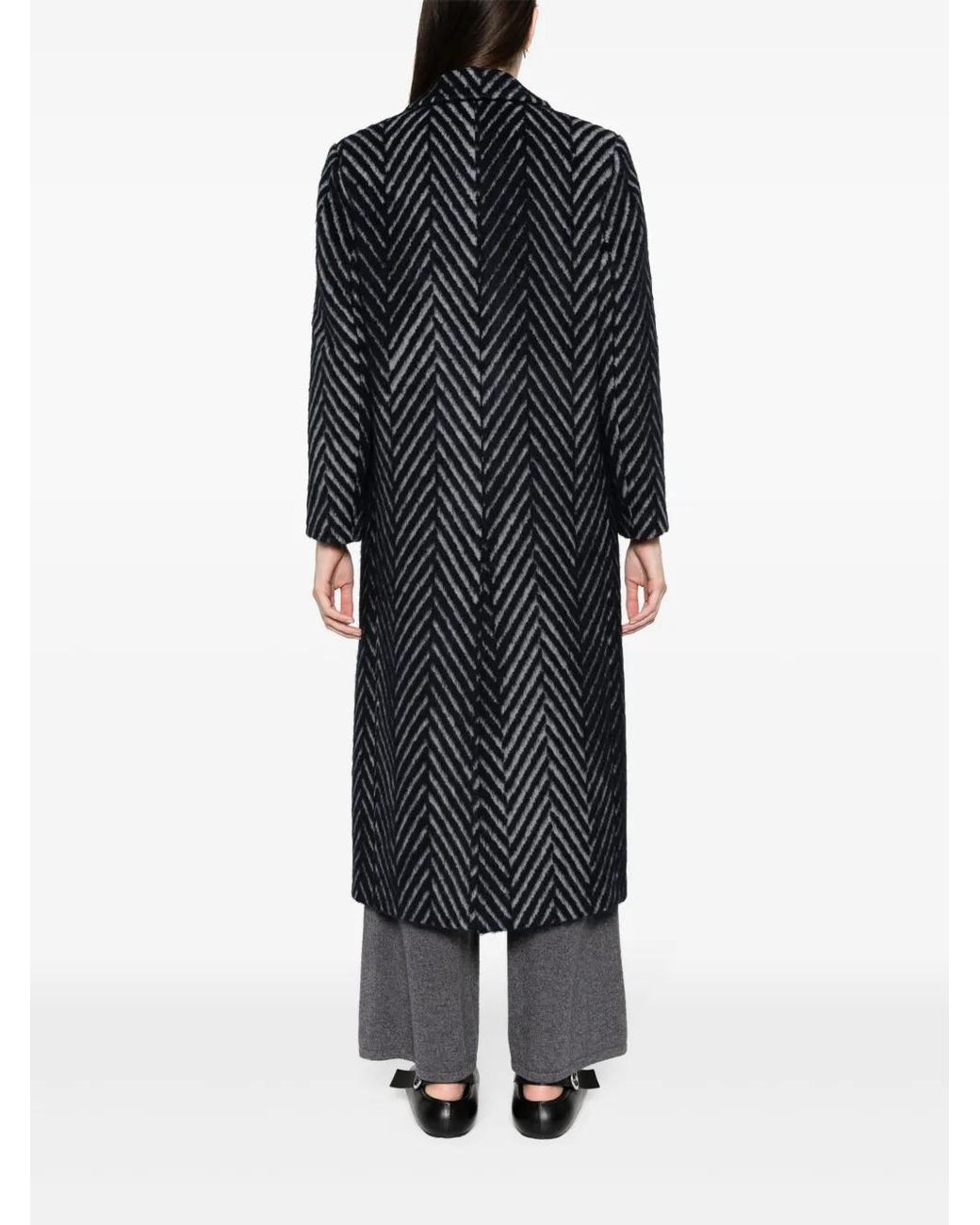 Peserico Black Chevron-Knit Double-Breasted Coat