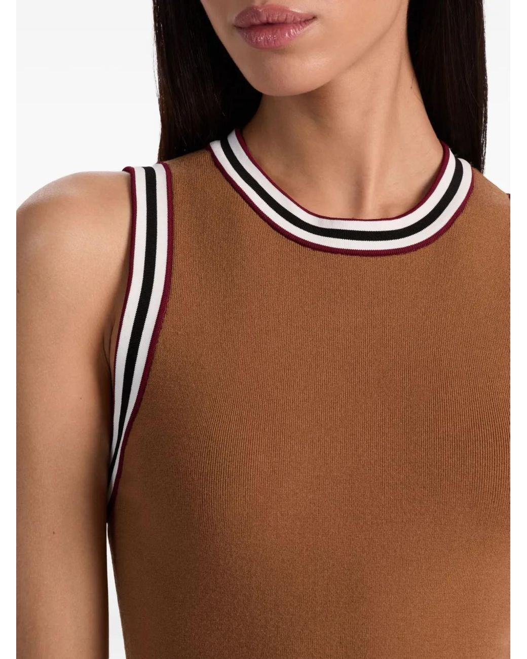 Alice + Olivia Brown Amity Stripe-Detail Top