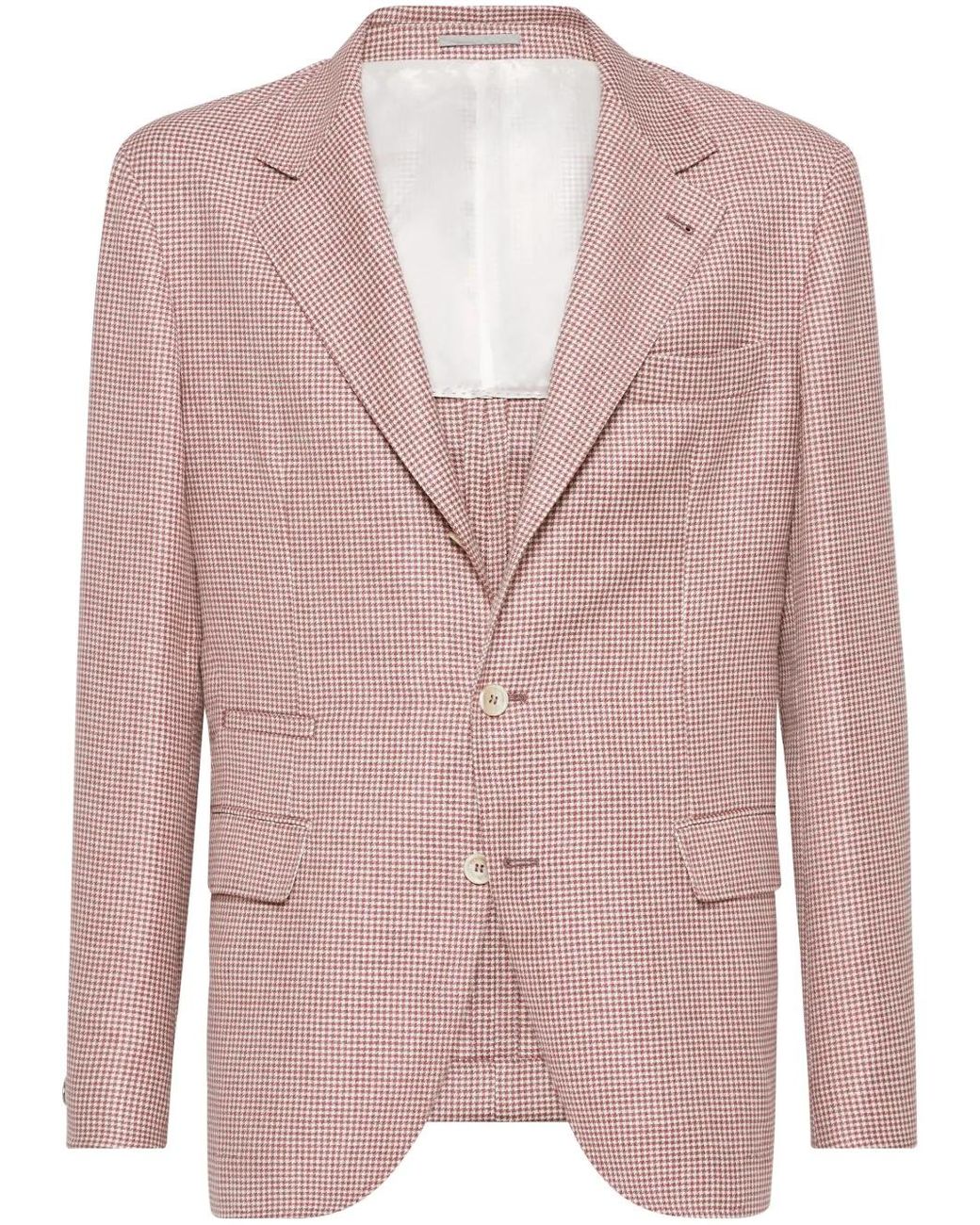 Brunello Cucinelli Pink Houndstooth-Pattern Blazer for men