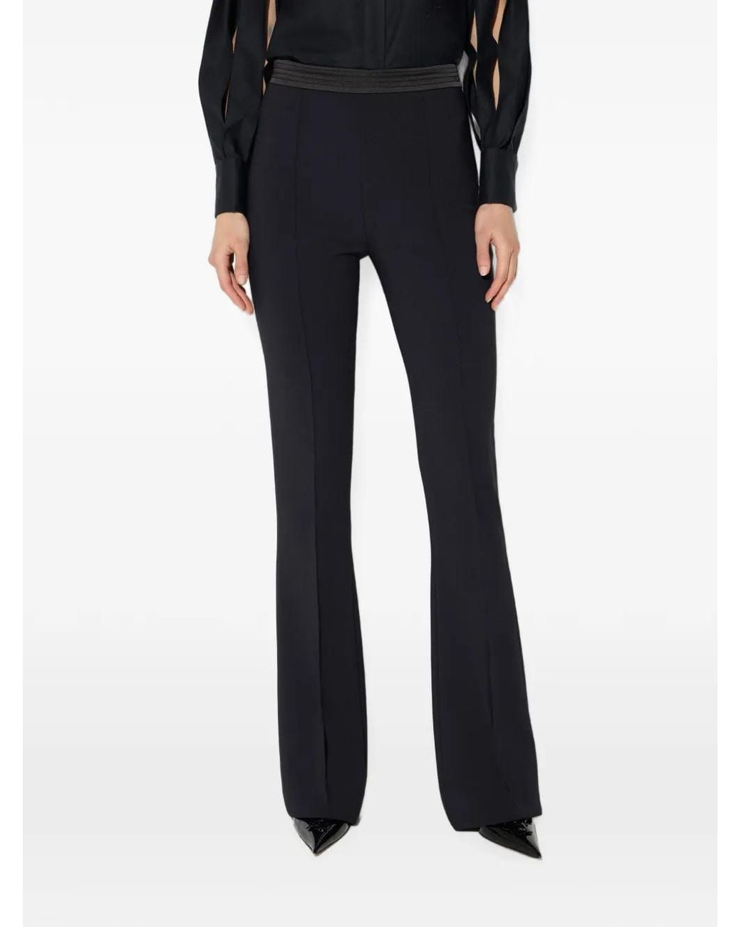 Elisabetta Franchi Blue Satin-Waistband Bell-Bottom Trousers