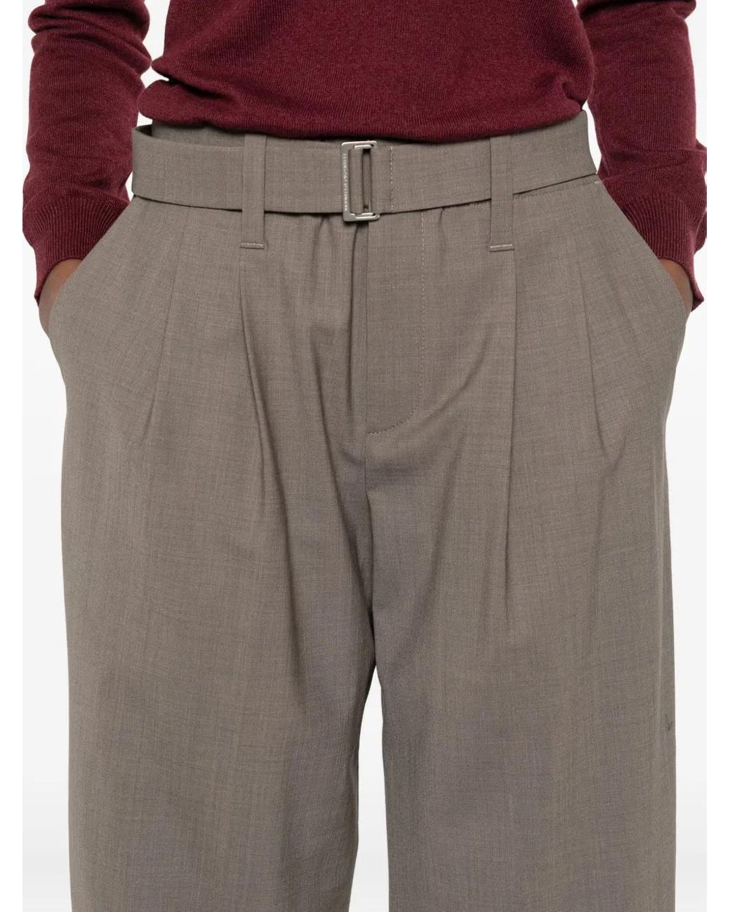 Brunello Cucinelli Gray Belted Pleated Trousers