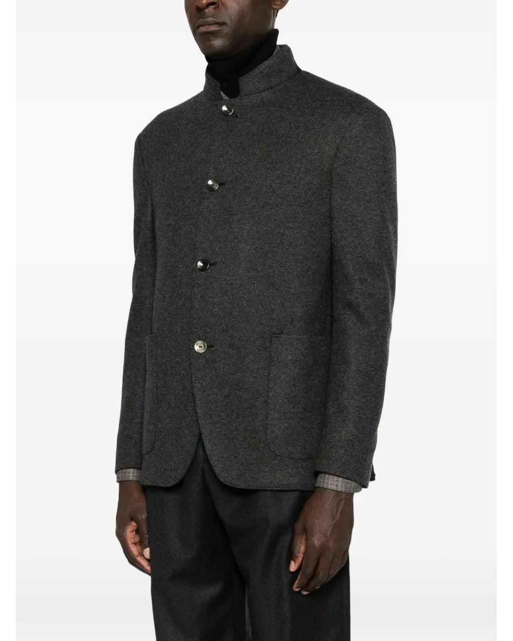 Agnona Black Blazer Boutonné À Col Mao for men